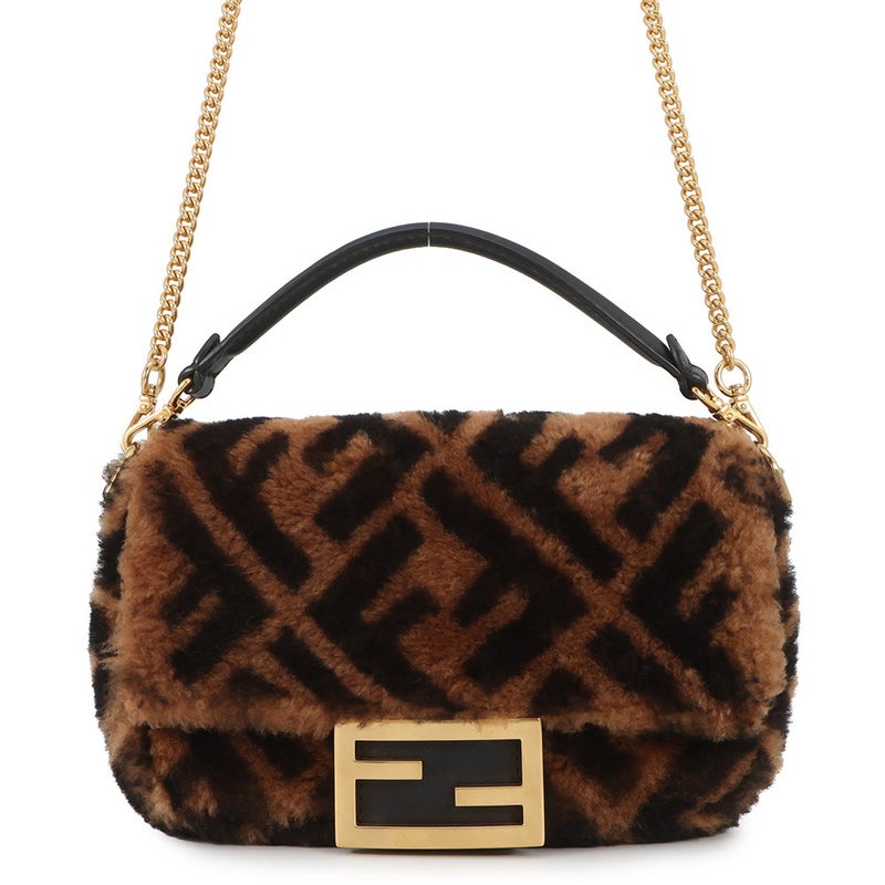 フェンディ ハンドバッグ ズッカ柄 バゲット ミニ ムートン/レザー 8BS017 FENDI 2wayショルダーバッグ
