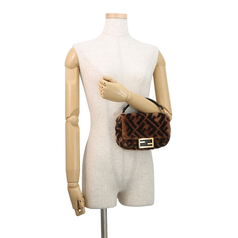 フェンディ ハンドバッグ ズッカ柄 バゲット ミニ ムートン/レザー 8BS017 FENDI 2wayショルダーバッグ