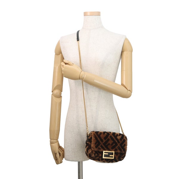 フェンディ ハンドバッグ ズッカ柄 バゲット ミニ ムートン/レザー 8BS017 FENDI 2wayショルダーバッグ