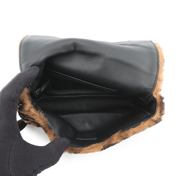 フェンディ ハンドバッグ ズッカ柄 バゲット ミニ ムートン/レザー 8BS017 FENDI 2wayショルダーバッグ