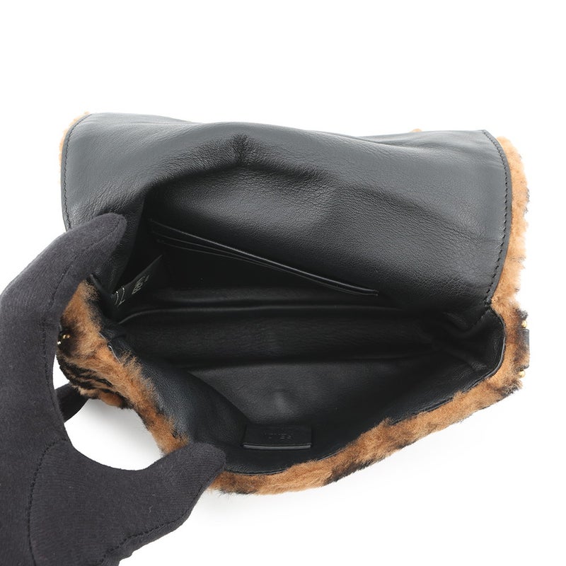 フェンディ ハンドバッグ ズッカ柄 バゲット ミニ ムートン/レザー 8BS017 FENDI 2wayショルダーバッグ