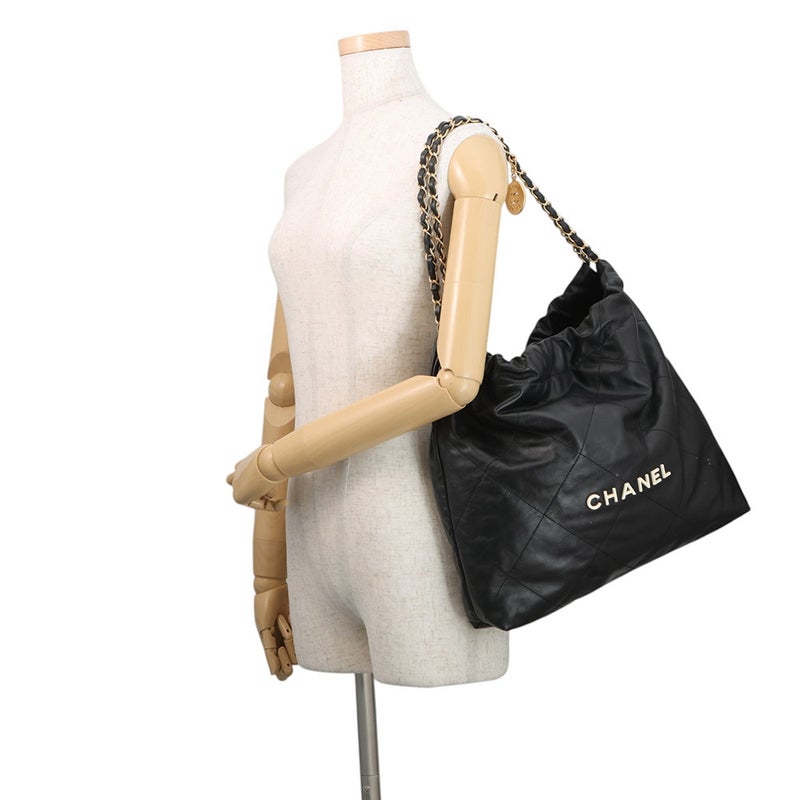 シャネル ハンドバッグ シャネル22 ミディアム シャイニーカーフスキン AS3261 CHANEL バッグ ショルダーバッグ 黒
