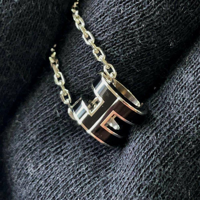 エルメス ネックレス ミニ・ポップアッシュ ブラック/シルバー金具 HERMES アクセサリー 黒