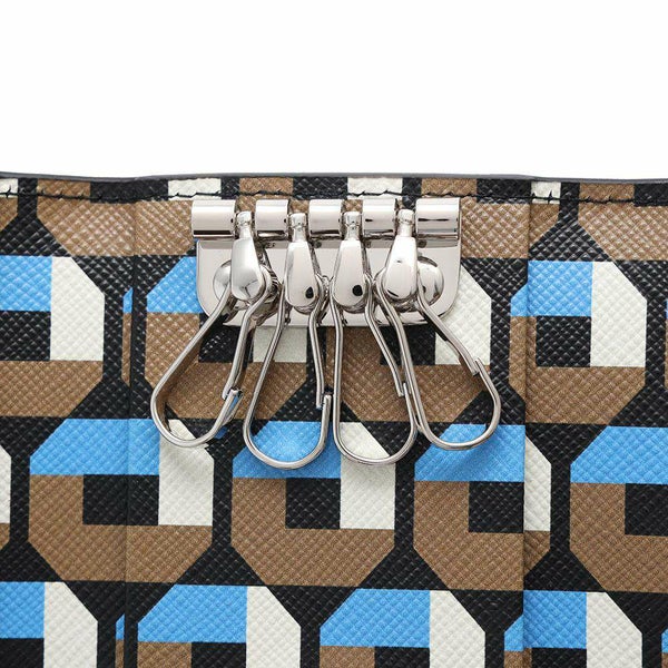 プラダ キーケース 幾何学模様 4連キーケース サフィアーノ 1PG004 PRADA キーリング付き 黒
