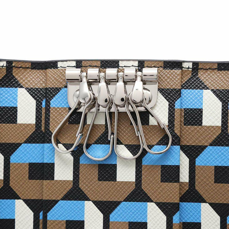 プラダ キーケース 幾何学模様 4連キーケース サフィアーノ 1PG004 PRADA キーリング付き 黒