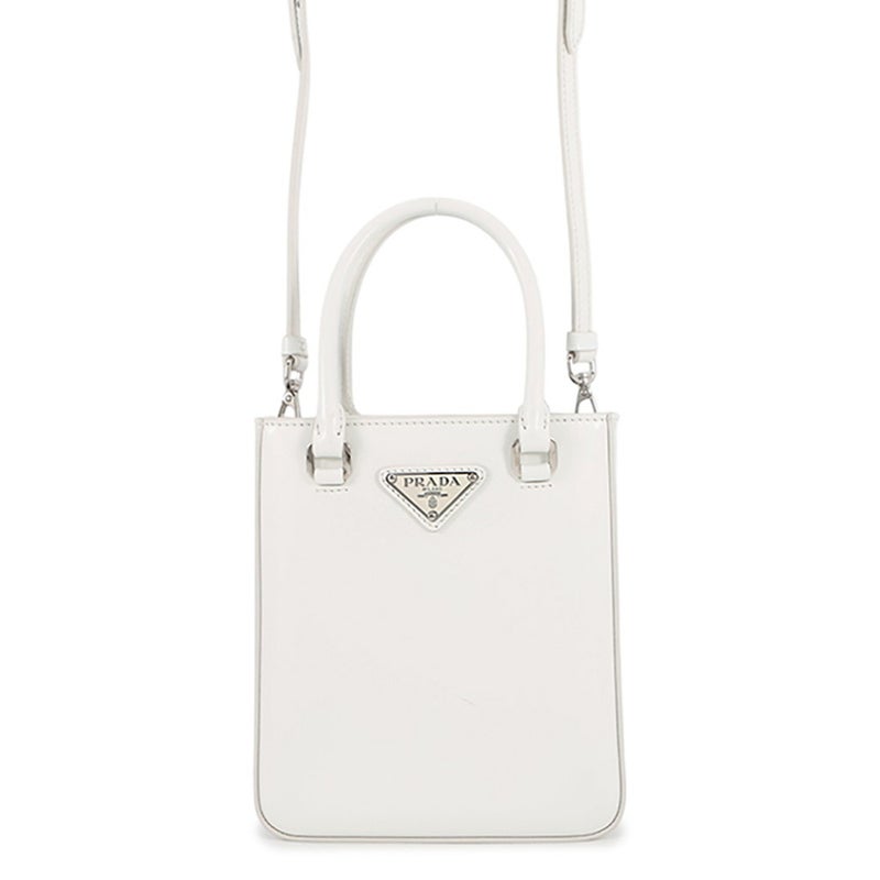 プラダ ハンドバッグ スパッツォラート スモール トライアングルロゴ レザー 1BA331 PRADA 2wayショルダー 白