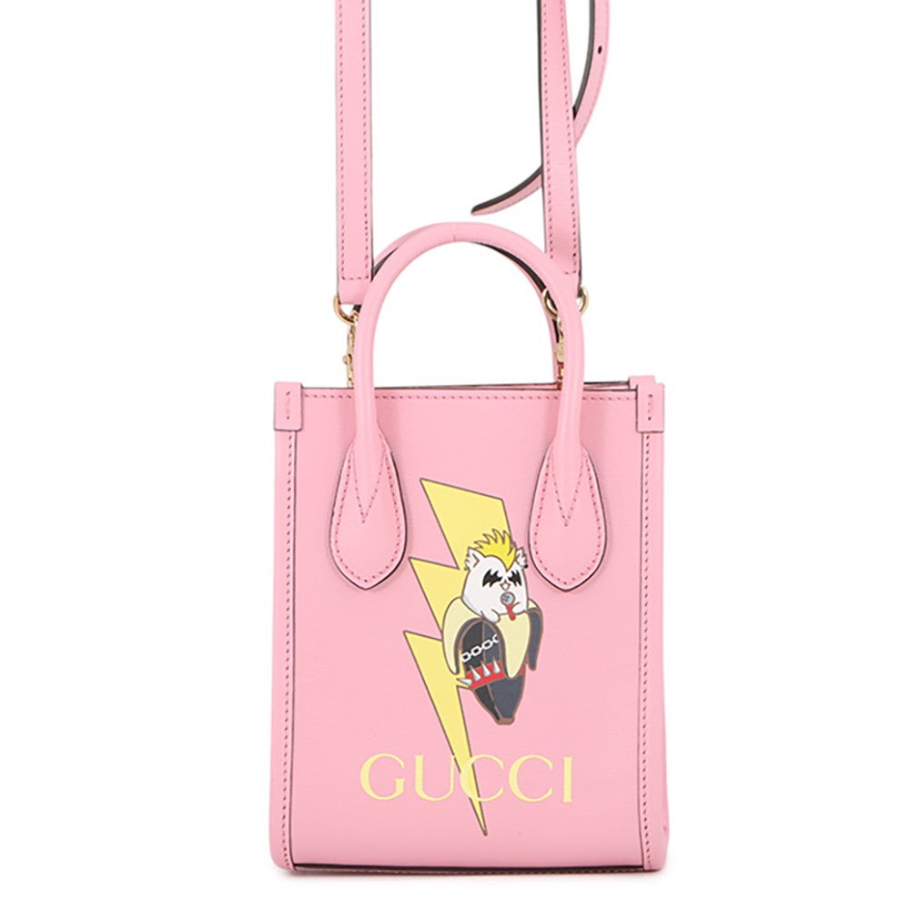 未使用 グッチ ばなにゃコラボ 671623 レザー 2wayハンドバッグ ピンク 0727【中古】GUCCI 未使用 グッチ ばなにゃコラボ 671623 レザー 2wayハンドバッグ ピンク
