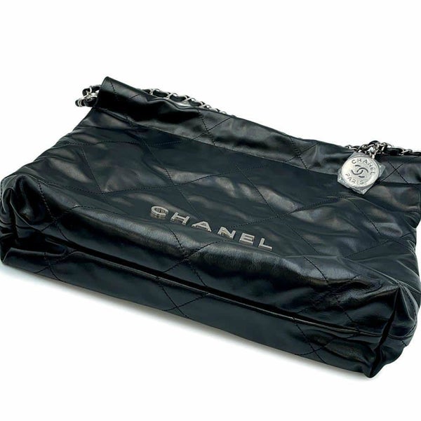 シャネル ハンドバッグ CHANEL 22 マトラッセ スモール シャイニーカーフレザー AS3260 ショルダーバッグ ポーチ付き 黒
