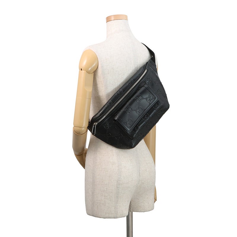 グッチ ボディバッグ GGエンボス ベルトバッグ レザー 645093 GUCCI ウエストバッグ メンズ 黒