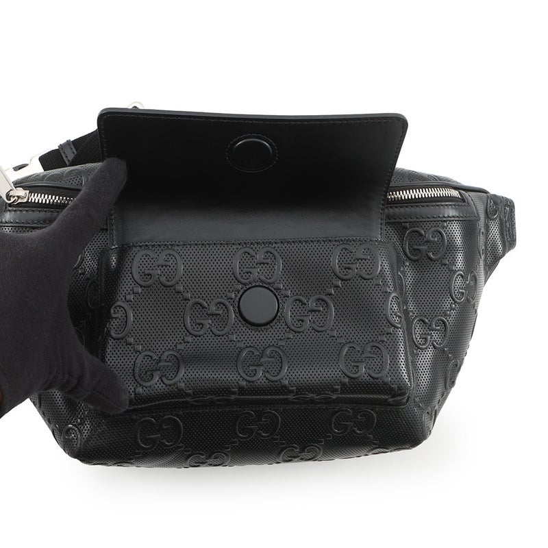 グッチ ボディバッグ GGエンボス ベルトバッグ レザー 645093 GUCCI ウエストバッグ メンズ 黒