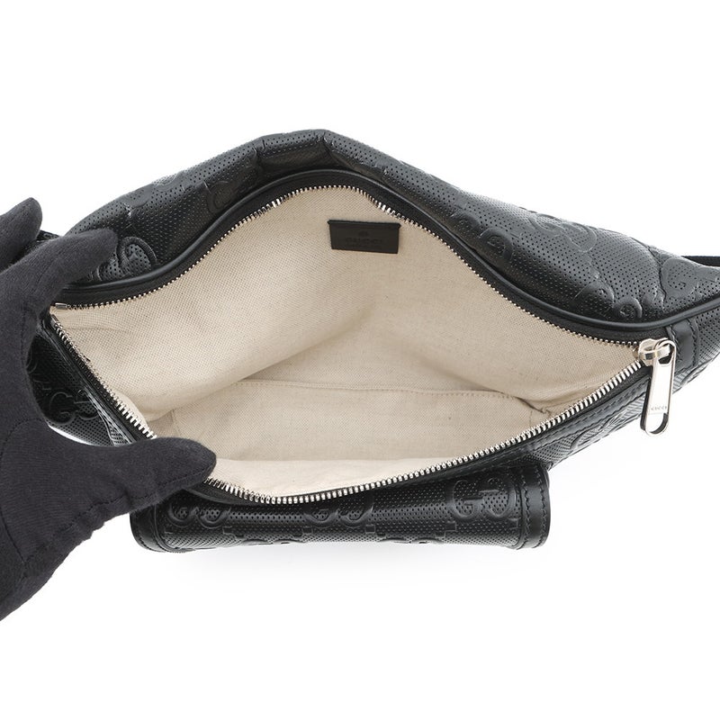 グッチ ボディバッグ GGエンボス ベルトバッグ レザー 645093 GUCCI ウエストバッグ メンズ 黒