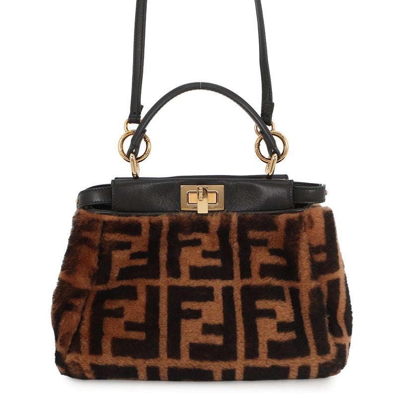 フェンディ ハンドバッグ ミニ ピーカブー ムートン/レザー 8BN244 FENDI バッグ ショルダーバッグ 黒