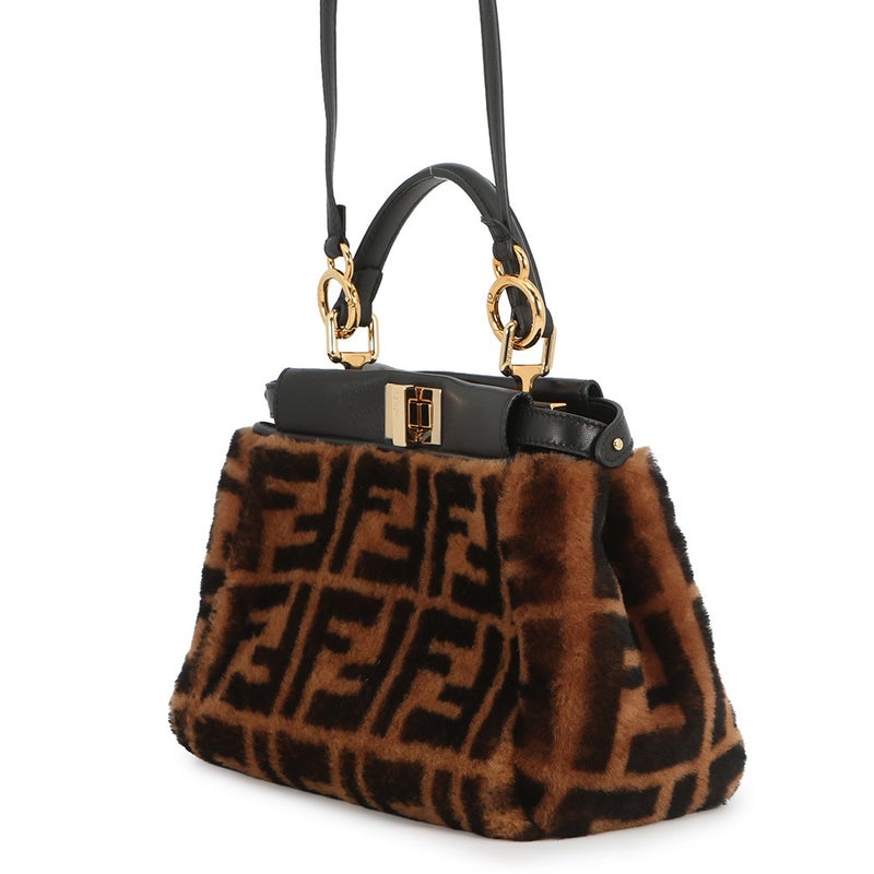 フェンディ ハンドバッグ ミニ ピーカブー ムートン/レザー 8BN244 FENDI バッグ ショルダーバッグ 黒