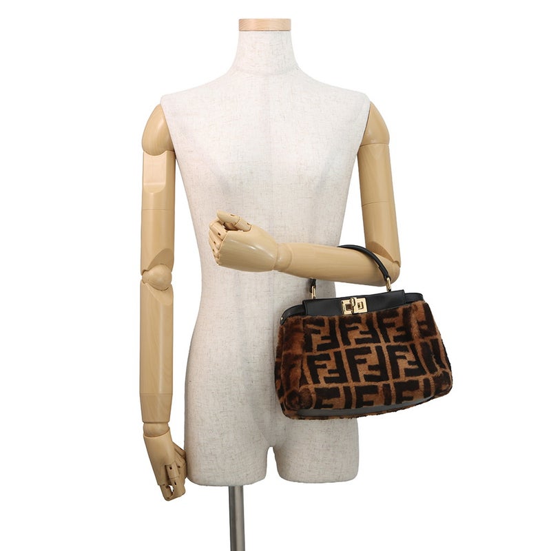 フェンディ ハンドバッグ ミニ ピーカブー ムートン/レザー 8BN244 FENDI バッグ ショルダーバッグ 黒