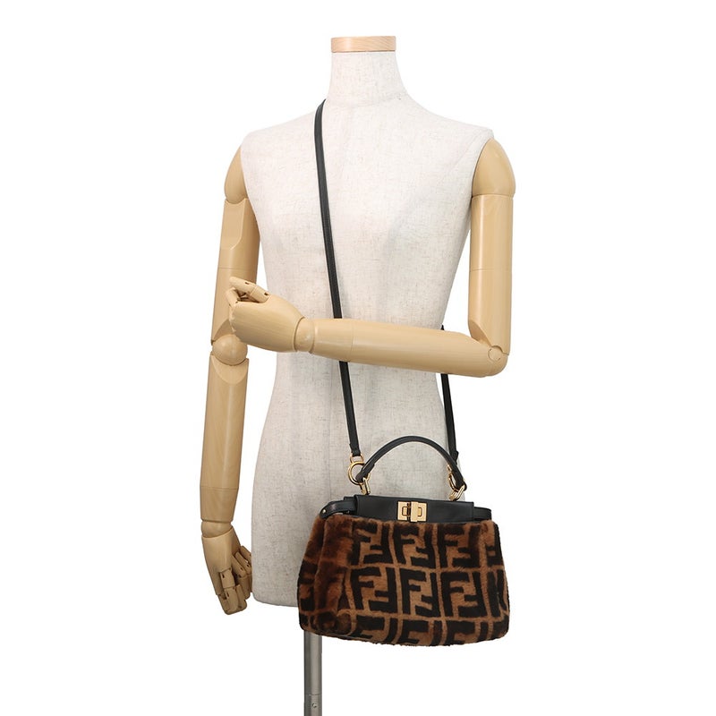 フェンディ ハンドバッグ ミニ ピーカブー ムートン/レザー 8BN244 FENDI バッグ ショルダーバッグ 黒