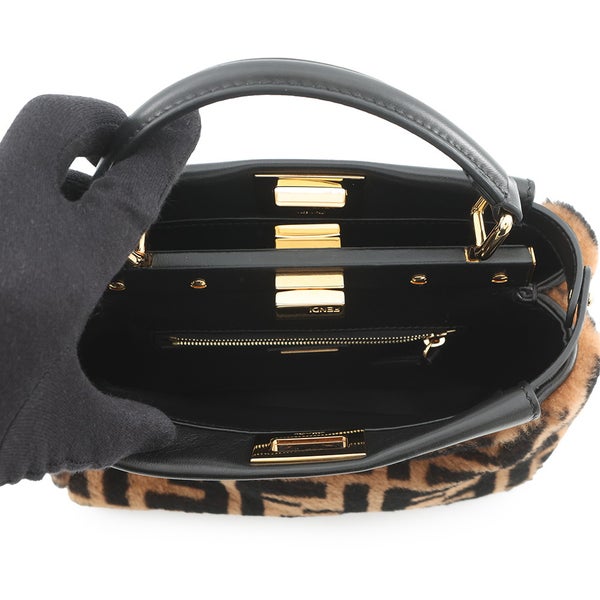 フェンディ ハンドバッグ ミニ ピーカブー ムートン/レザー 8BN244 FENDI バッグ ショルダーバッグ 黒