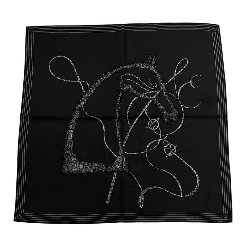 エルメス スカーフ カレ90 シュヴァル・ドゥ・ニュイ・エンブロイダード Cheval de Nuit embroidered  黒