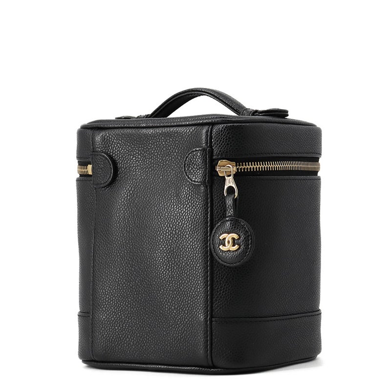 シャネル バニティバッグ ココマーク キャビアスキン 縦型 A01998 CHANEL 化粧ポーチ コスメポーチ 黒