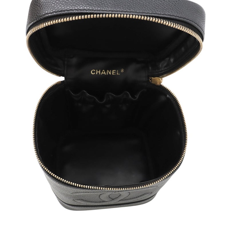 シャネル バニティバッグ ココマーク キャビアスキン 縦型 A01998 CHANEL 化粧ポーチ コスメポーチ 黒
