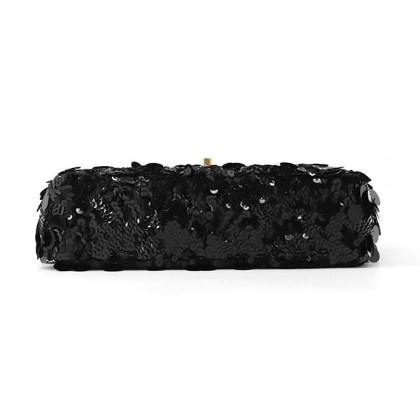 シャネル チェーンショルダーバッグ マトラッセ ココマーク ラムスキン/サテン/スパンコール ダブルチェーン CHANEL 黒