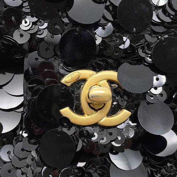 シャネル チェーンショルダーバッグ マトラッセ ココマーク ラムスキン/サテン/スパンコール ダブルチェーン CHANEL 黒