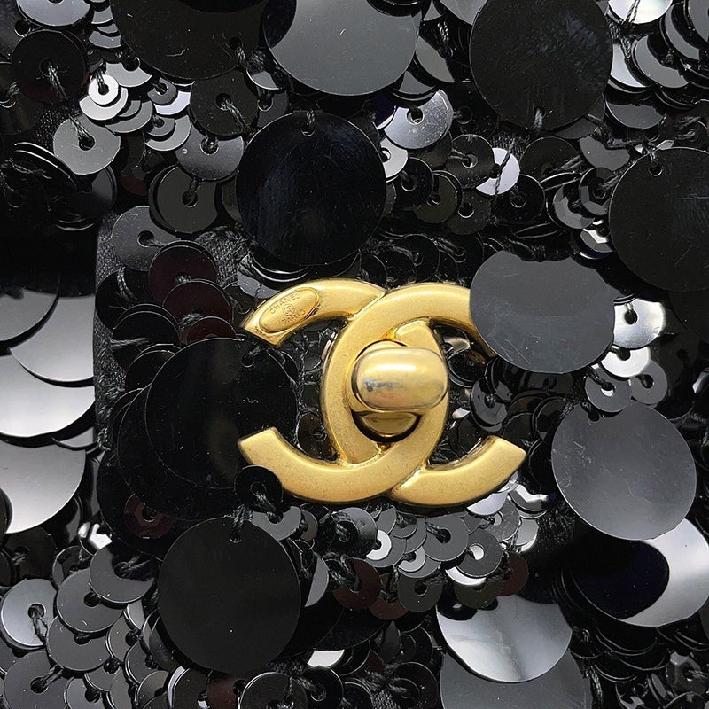 シャネル チェーンショルダーバッグ マトラッセ ココマーク ラムスキン/サテン/スパンコール ダブルチェーン CHANEL 黒
