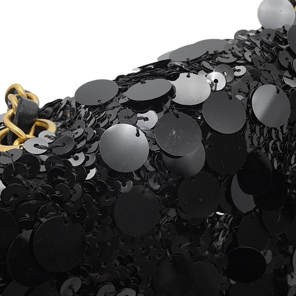 シャネル チェーンショルダーバッグ マトラッセ ココマーク ラムスキン/サテン/スパンコール ダブルチェーン CHANEL 黒