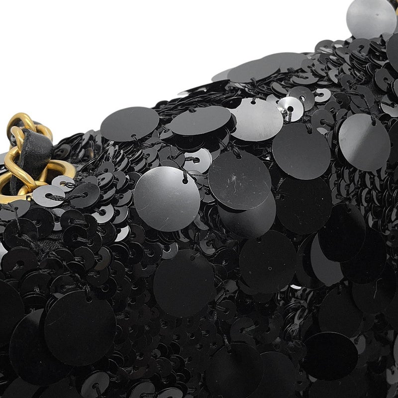シャネル チェーンショルダーバッグ マトラッセ ココマーク ラムスキン/サテン/スパンコール ダブルチェーン CHANEL 黒
