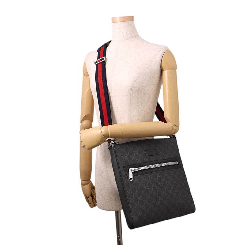グッチ ショルダーバッグ メッセンジャーバッグ GGスプリーム/レザー 474137 GUCCI バッグ メンズ ウェブ 黒
