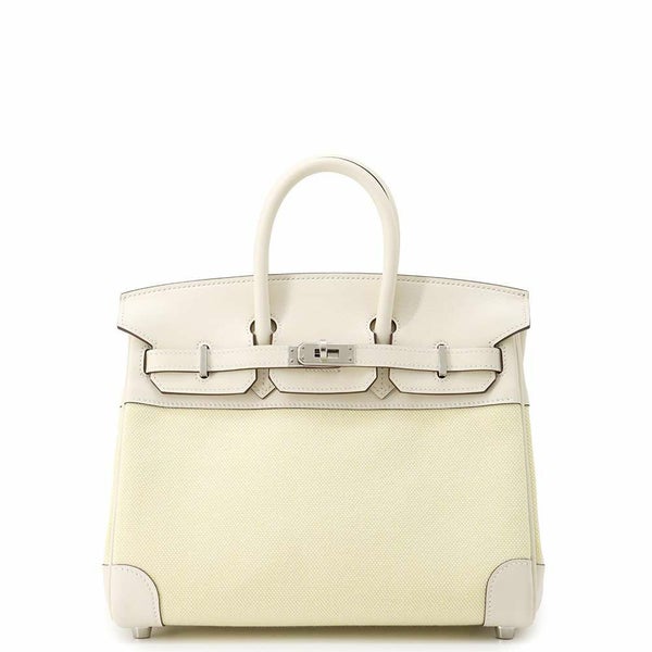 エルメス バーキン25 ジョーヌプッサン/ナタ/シルバー金具 トワルアッシュ/スイフト U刻印 HERMES Birkin