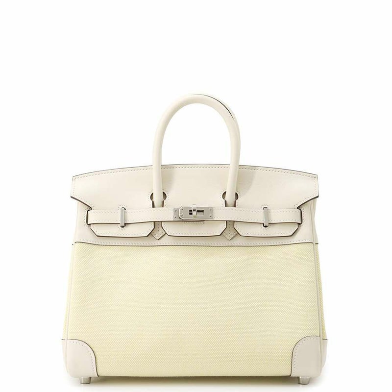 エルメス バーキン25 ジョーヌプッサン/ナタ/シルバー金具 トワルアッシュ/スイフト U刻印 HERMES Birkin