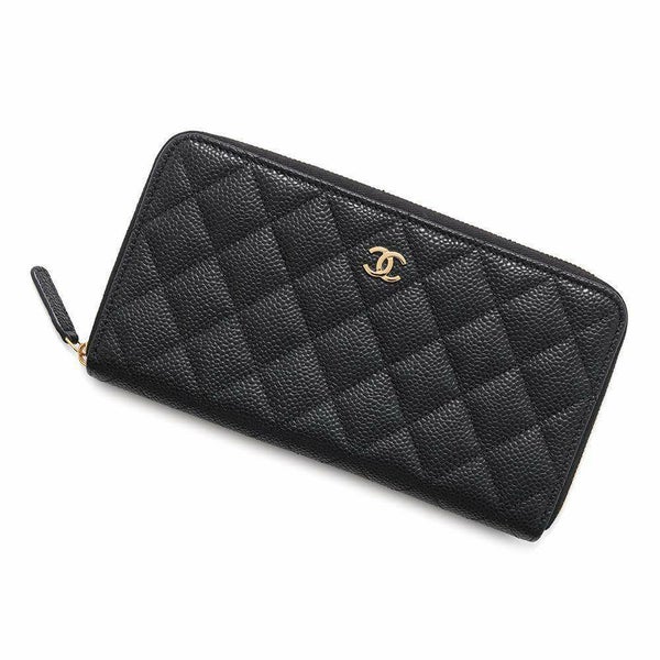 シャネル 長財布 クラシック ロング ジップ ウォレット ココマーク キャビアスキン マトラッセ AP0242 CHANEL 黒