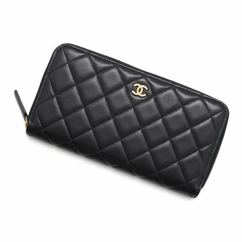 シャネル 長財布 クラシック ロング ジップ ウォレット ココマーク ラムスキン マトラッセ AP0242 CHANEL 黒