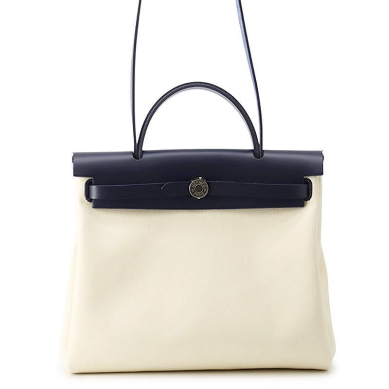 エルメス エールバッグジップPM ホワイト/ブルーサフィール/シルバー金具 トワルミリタリー/ヴァッシュハンター G刻印 白