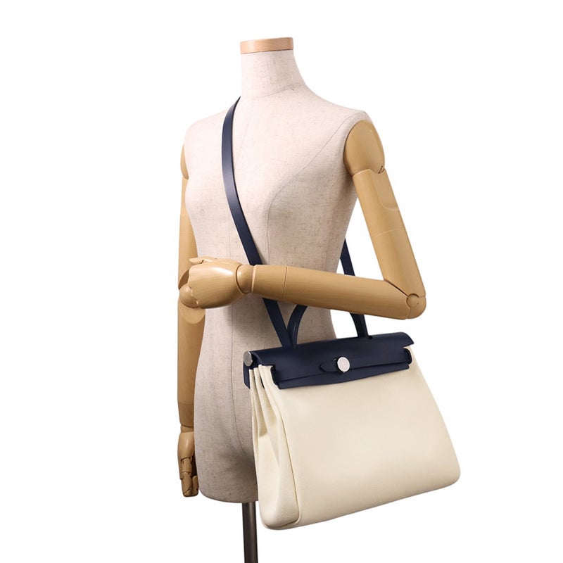 エルメス エールバッグジップPM ホワイト/ブルーサフィール/シルバー金具 トワルミリタリー/ヴァッシュハンター G刻印 白