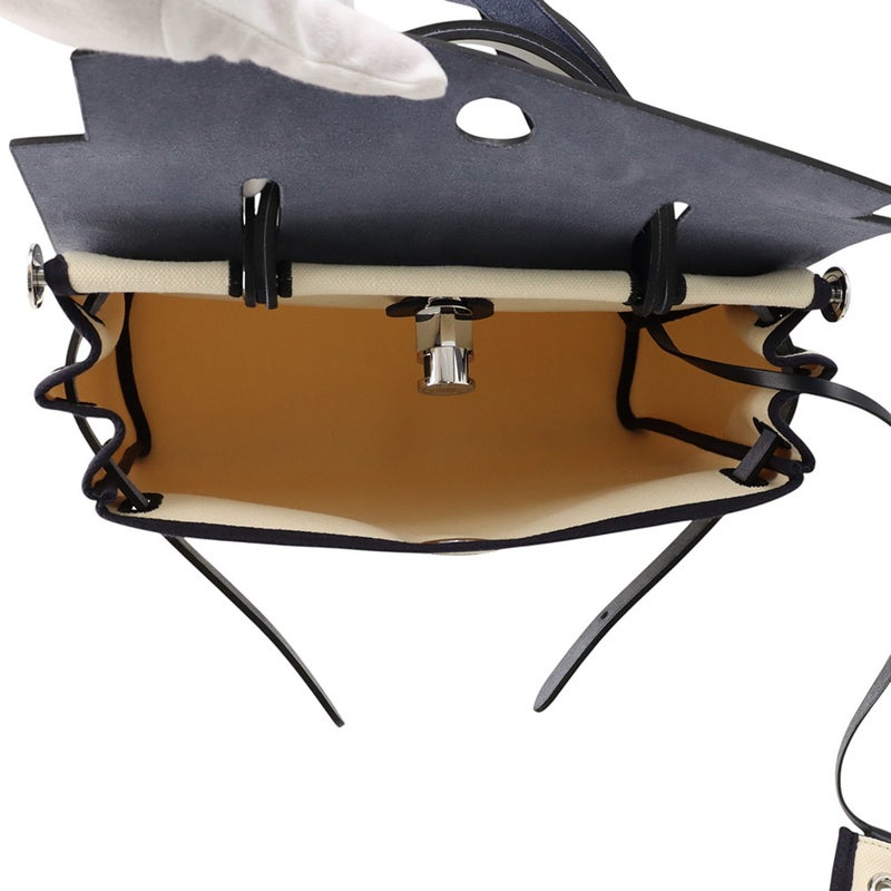 エルメス エールバッグジップPM ホワイト/ブルーサフィール/シルバー金具 トワルミリタリー/ヴァッシュハンター G刻印 白