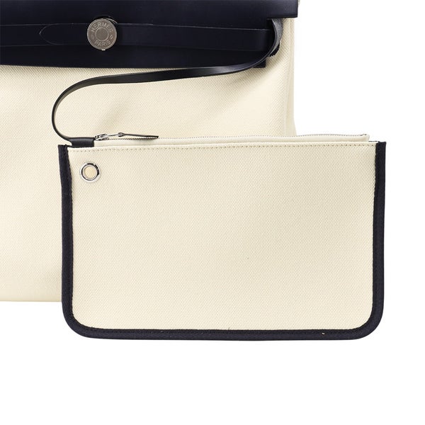 エルメス エールバッグジップPM ホワイト/ブルーサフィール/シルバー金具 トワルミリタリー/ヴァッシュハンター G刻印 白