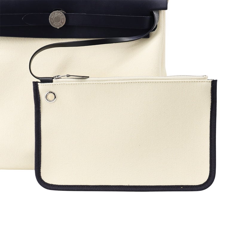 エルメス エールバッグジップPM ホワイト/ブルーサフィール/シルバー金具 トワルミリタリー/ヴァッシュハンター G刻印 白
