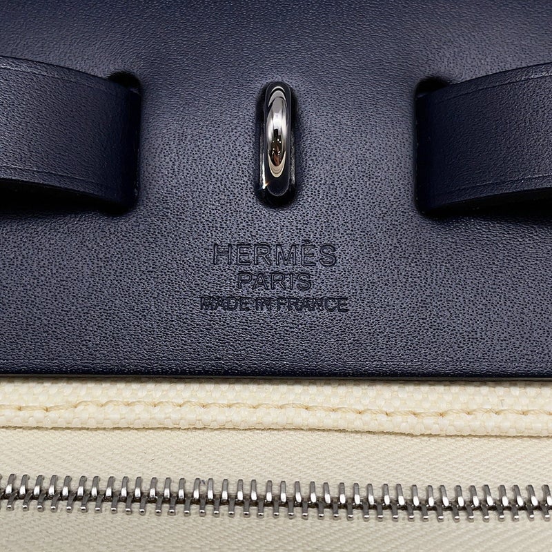 エルメス エールバッグジップPM ホワイト/ブルーサフィール/シルバー金具 トワルミリタリー/ヴァッシュハンター G刻印 白