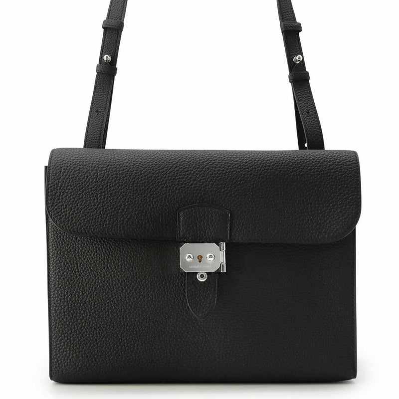 エルメス ショルダーバッグ サックアデペッシュ29 ブラック/シルバー金具 トゴ W刻印 メンズ 黒