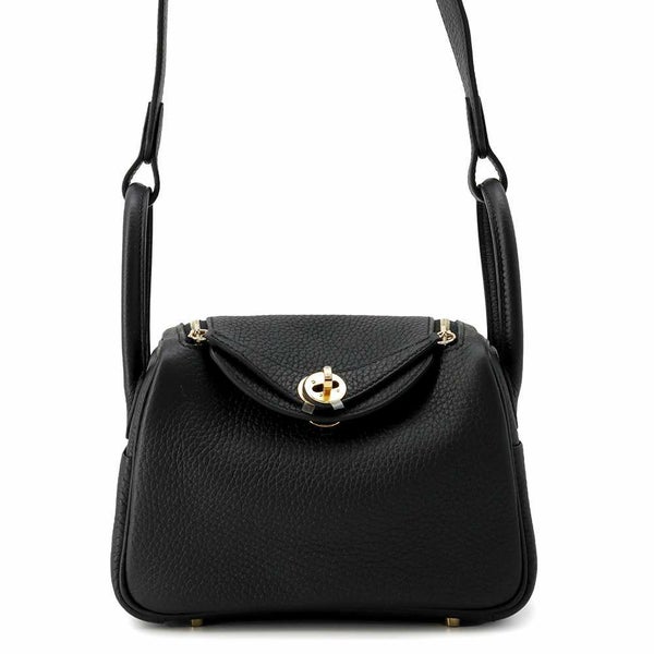 エルメス ハンドバッグ リンディ ミニ ブラック/ゴールド金具 トリヨンクレマンス W刻印 2wayショルダー 黒