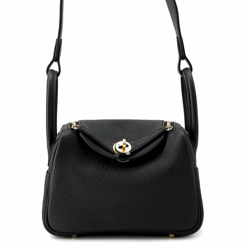 エルメス ハンドバッグ リンディ ミニ ブラック/ゴールド金具 トリヨンクレマンス W刻印 2wayショルダー 黒