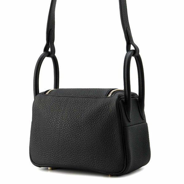 エルメス ハンドバッグ リンディ ミニ ブラック/ゴールド金具 トリヨンクレマンス W刻印 2wayショルダー 黒