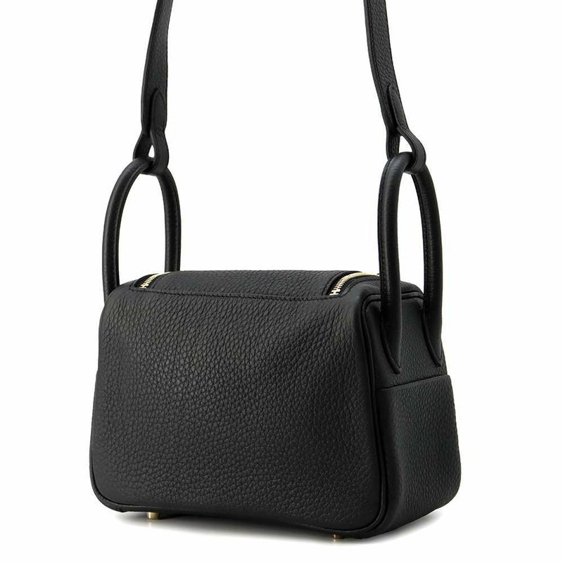 エルメス ハンドバッグ リンディ ミニ ブラック/ゴールド金具 トリヨンクレマンス W刻印 2wayショルダー 黒