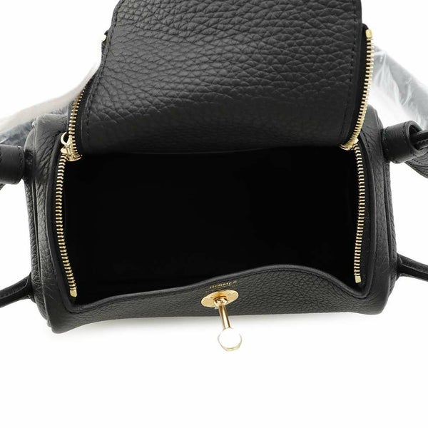 エルメス ハンドバッグ リンディ ミニ ブラック/ゴールド金具 トリヨンクレマンス W刻印 2wayショルダー 黒