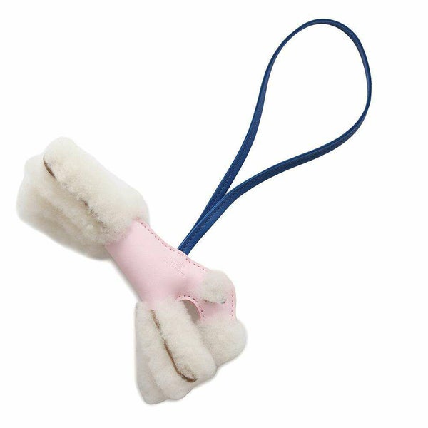 エルメス バッグチャーム バディ ローズダーリン/ブルーフランス/エクリュ ラムスキン/ムートン W刻印