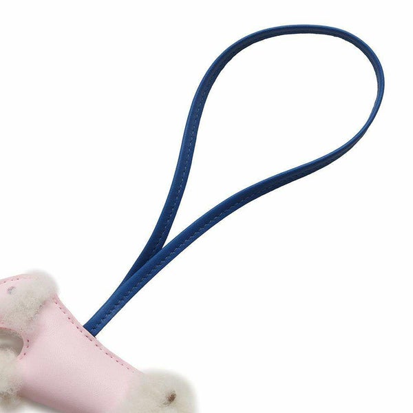 エルメス バッグチャーム バディ ローズダーリン/ブルーフランス/エクリュ ラムスキン/ムートン W刻印