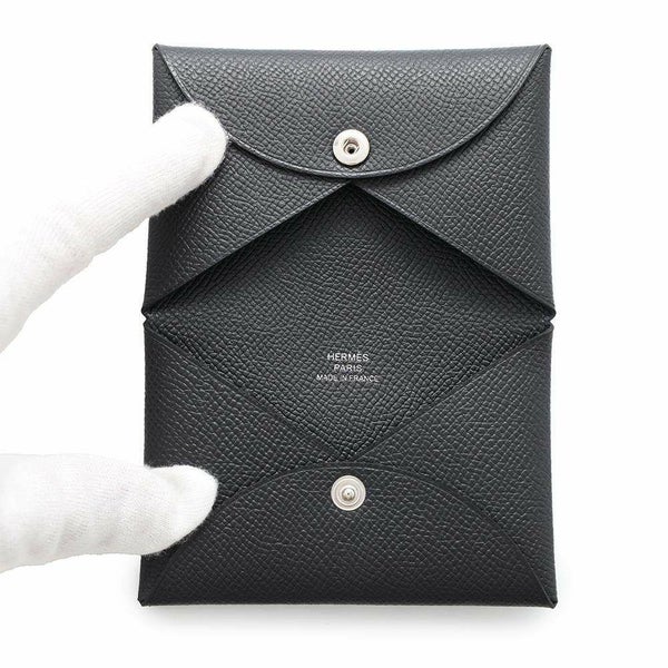 エルメス カードケース カルヴィ ブラック エプソン W刻印 HERMES 名刺入れ 黒