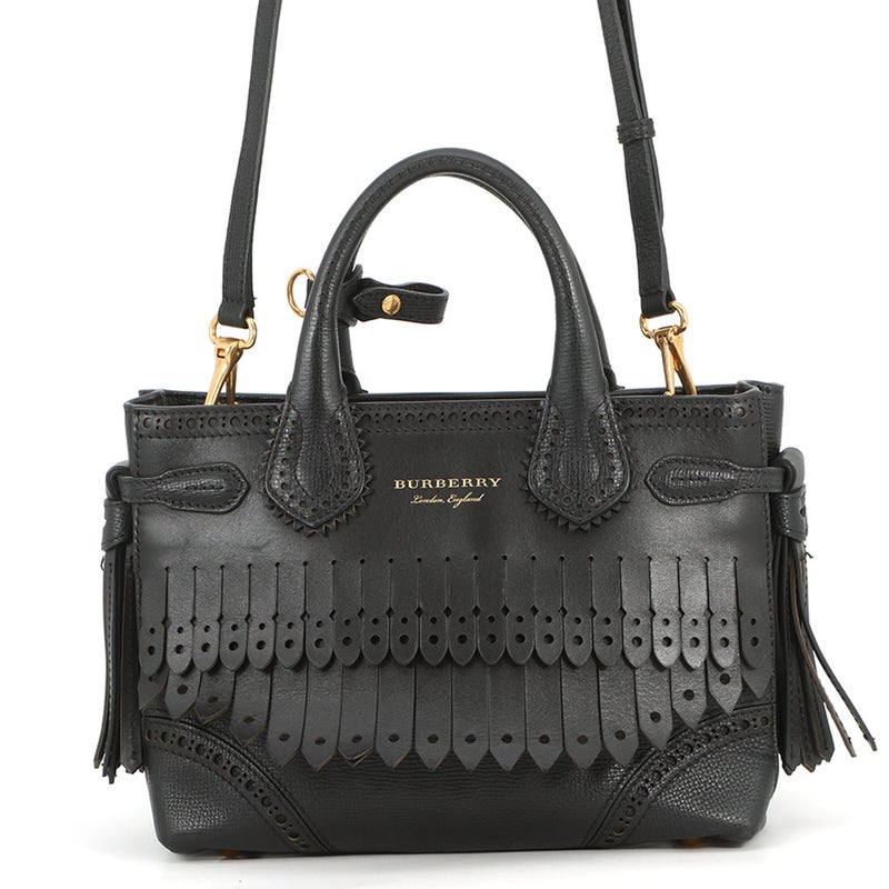 バーバリー ハンドバッグ フリンジ スモール バナー トート レザー 40683431 BURBERRY 2way 黒