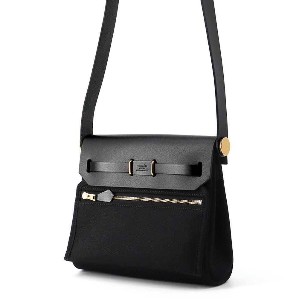 エルメス HERMES エールバッグジップPM W刻 ブラック ゴールド金具 トワル/ヴァッシュハンター レディース ショルダーバッグ HERMES - エルメス HERMES エールバッグジップPM W刻 ブラック